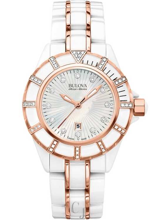 WOMENS BULOVA ACCU SWISS 65R155 CERAMIC DIAMOND WATCH