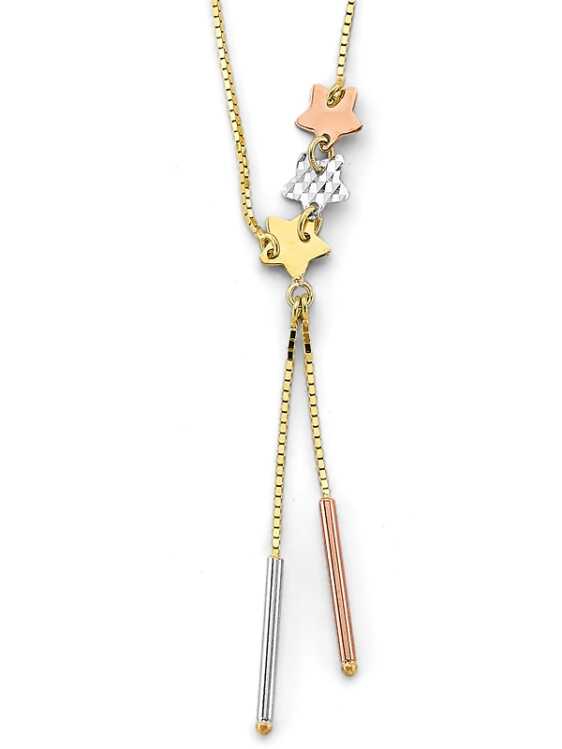 14k Gold Tri-Color String Bar Necklace with Star
