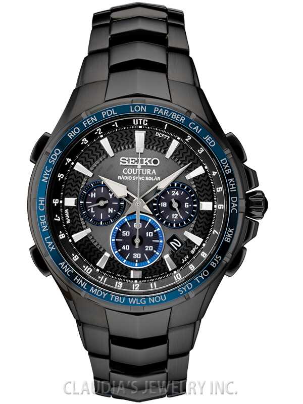 Seiko Coutura Radio Sync Solar Chronograph Black Dial Stainless Steel Men’s Watch SSG021