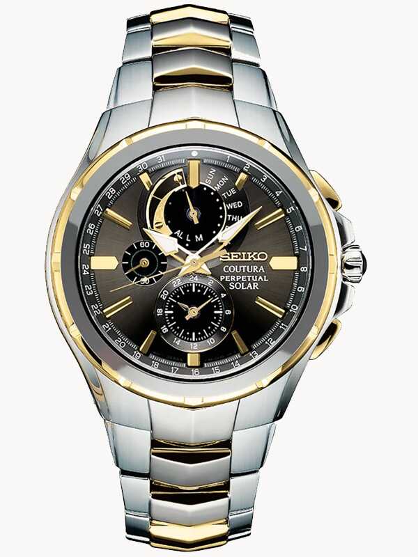 Seiko Coutura Black Dial Solar Perpetual Chronograph Stainless
