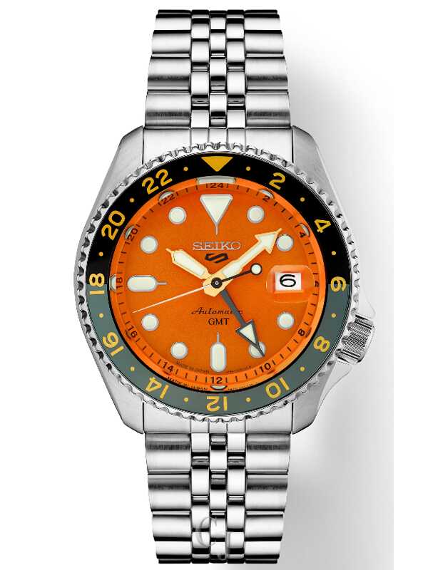Seiko 5 Sports SKX Orange Dial GMT Automatic Stainless Steel Men's