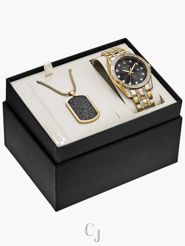Bulova Crystal Black Dial Diamond Accent Stainless Steel Men’s Box Set Watch 98K107 - Image 4