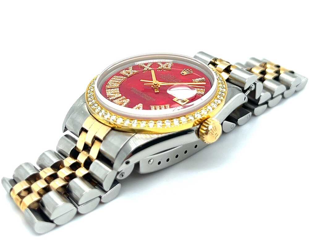 Rolex Datejust 36mm Red Roman Dial Diamond Bezel Two-Tone Stainless Steel & Gold Men’s Watch - Image 4
