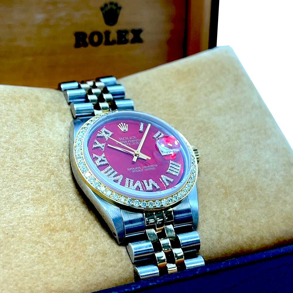 Rolex Datejust 36mm Red Roman Dial Diamond Bezel Two-Tone Stainless Steel & Gold Men’s Watch - Image 8