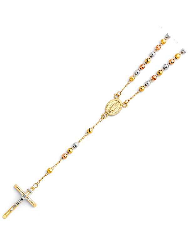 14k Gold Tri-Color 4mm Disco Ball Rosary Necklace - 20"