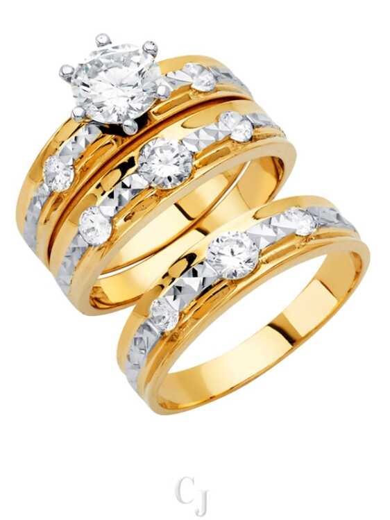 14KY CZ Engagement Ring/Trio Set