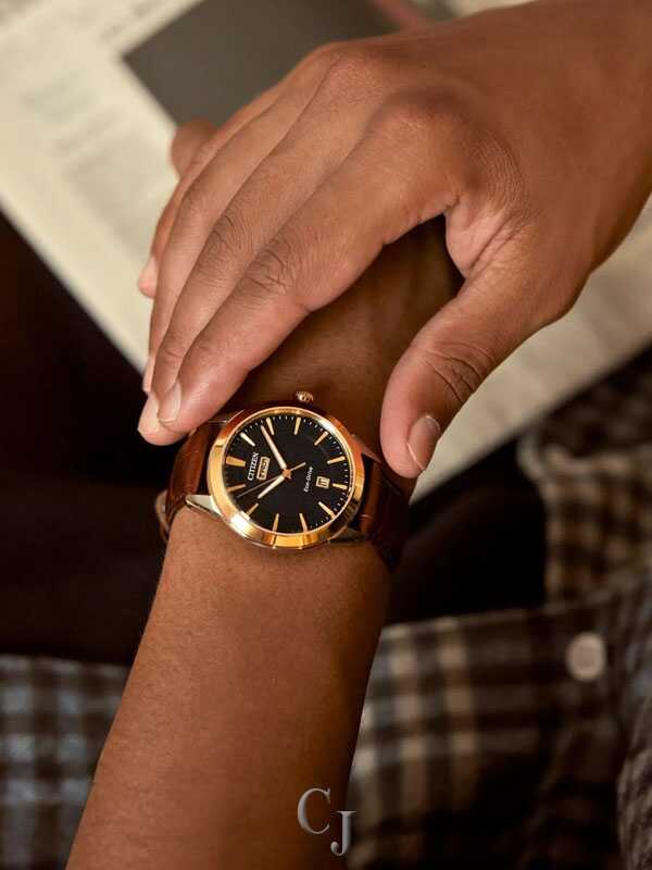 Citizen Rolan Navy Dial Brown Leather Strap Eco-Drive Men's Watch