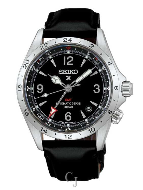 Seiko Prospex Land Automatic GMT Black Dial Brown Leather Strap Watch SPB379