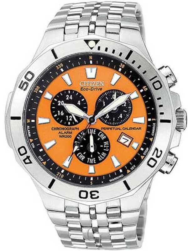 CITIZEN PERPETUAL CALENDAR ORANGE DIAL MEN'S STAINLESS STEEL WATCH