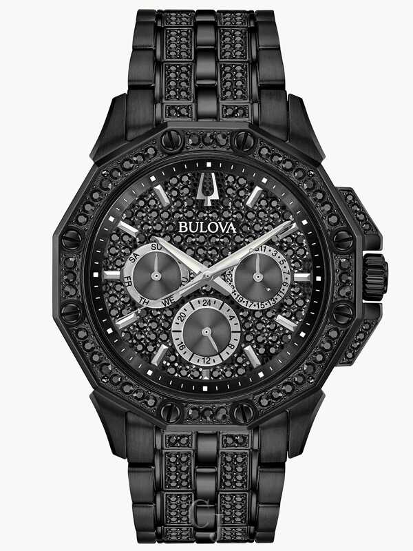 BULOVA OCTAVA BLACK CRYSTAL STAINLESS STEEL WATCH 98C134