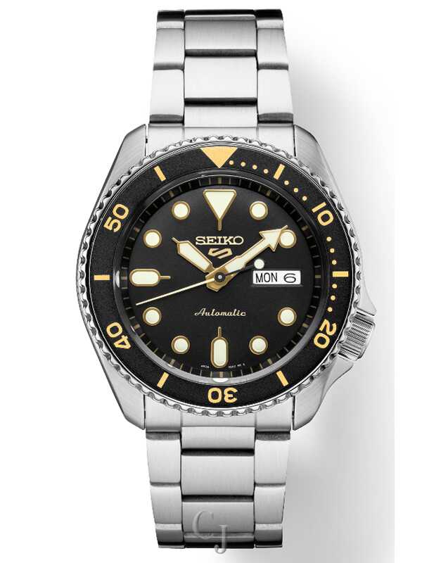 セイコー 腕時計 Seiko 5 Sports Automatic Black Dial Stainless Steel 100M Men's