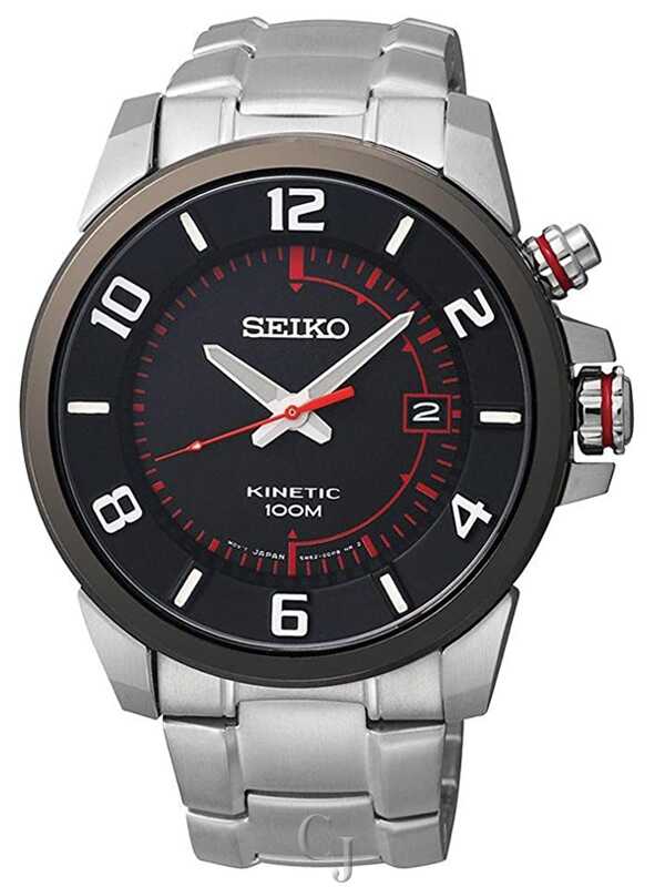 Seiko Kinetic Stainless Steel Black Dial Men's Watch SKA553