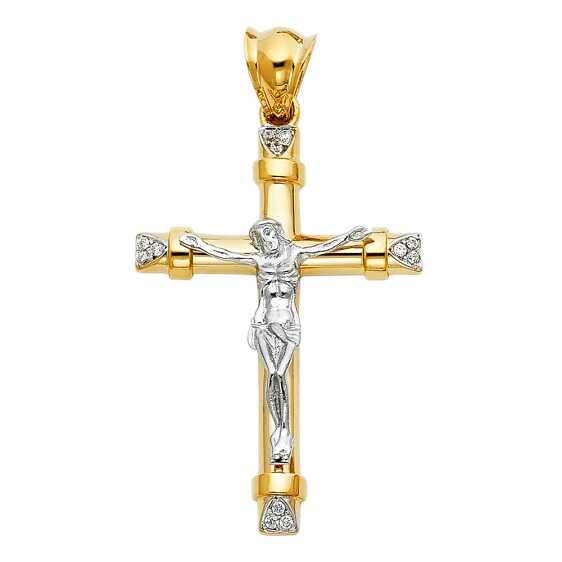 14K 2Tone CZ Fancy Crucufix Pendant