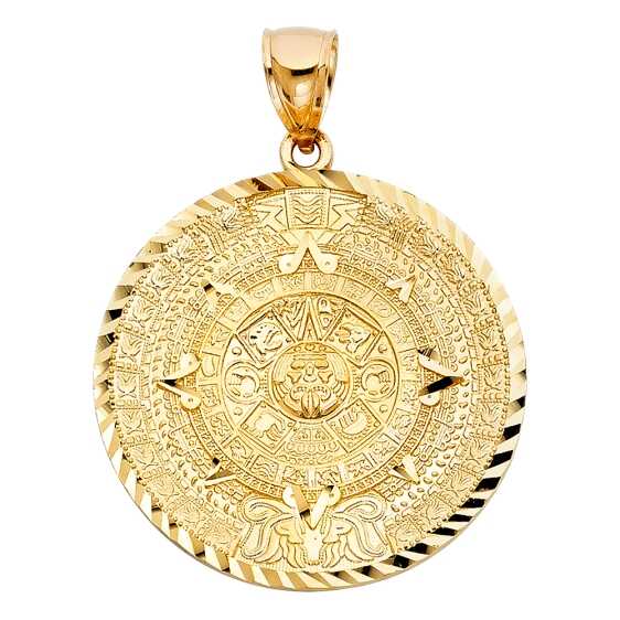 14K Yellow Gold Calendario Azteca Pendant