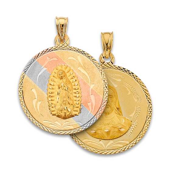 14K Tri-Color Double Side Religious Stamp Pendant