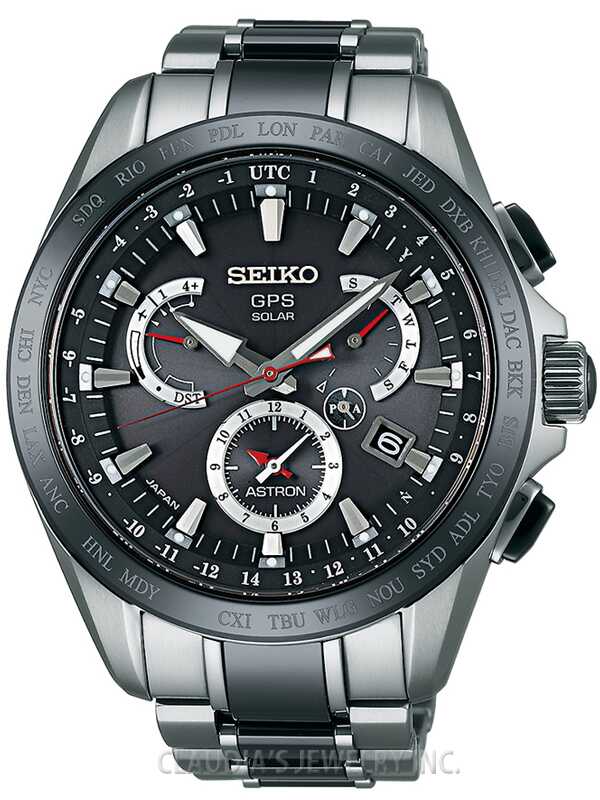 Seiko Astron GPS Solar Dual-Time Black Dial Titanium Men's Watch