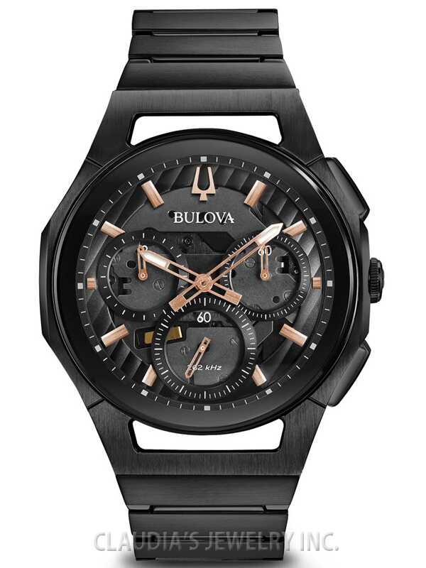 Bulova Curv Chronograph Black Dial Black Ion-Plated Men’s Watch 98A207