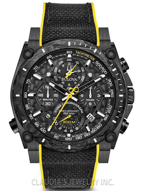 BULOVA MEN'S PRECISIONIST BLACK/YELLOW STRAP 98B312