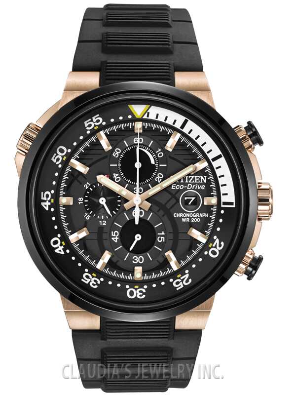 Citizen Endeavor Chronograph Black Dial Eco-Drive 200M Rubber