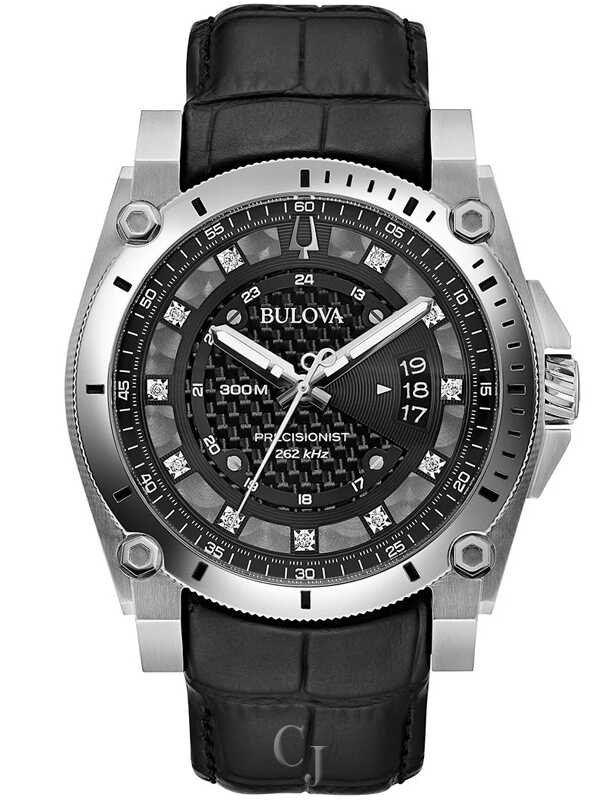 Bulova Precisionist Chronograph Black Dial Diamond Accent Stainless Steel Men’s Watch 96D147
