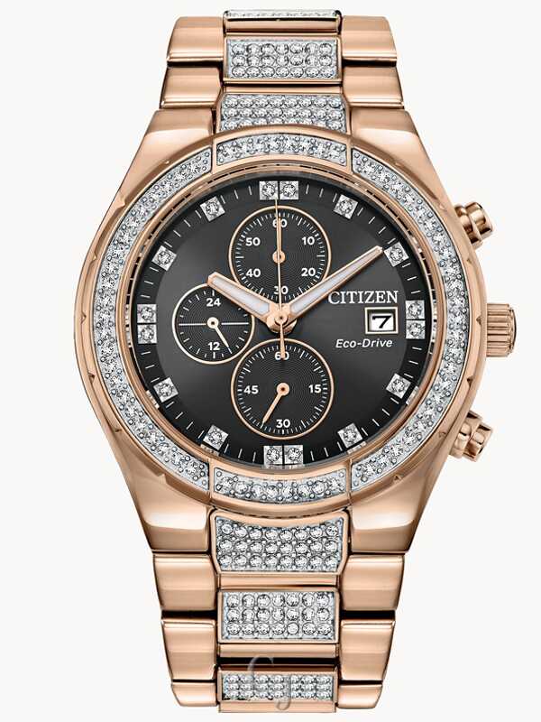 Citizen Crystal Rose Gold-Tone Black Dial Eco-Drive Chronograph