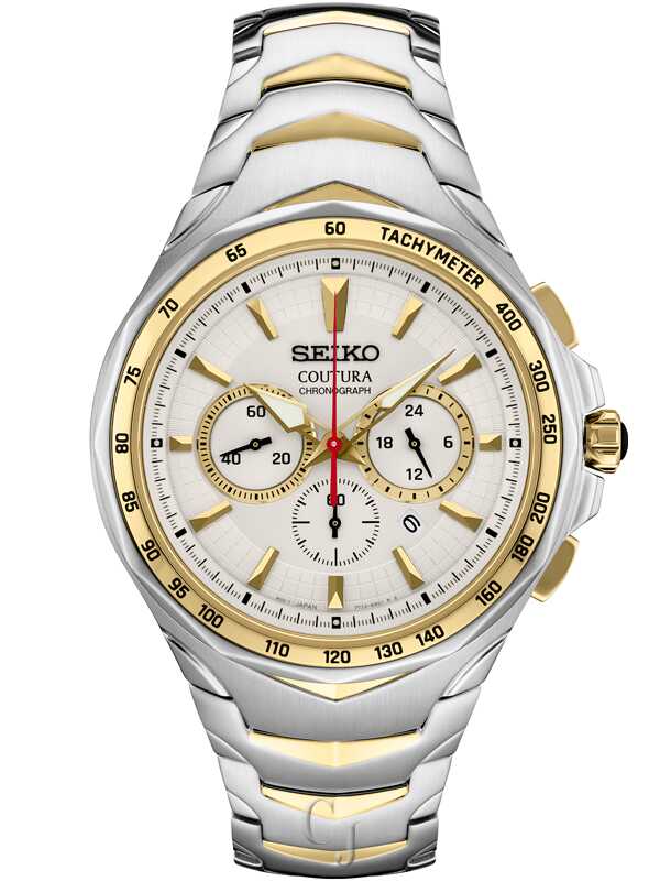 シ*ー様 SEIKO クロノグラフ 腕時計 ホワイト/ゴールド Seiko Coutura Quartz Chronograph White Dial Stainless Steel Men's