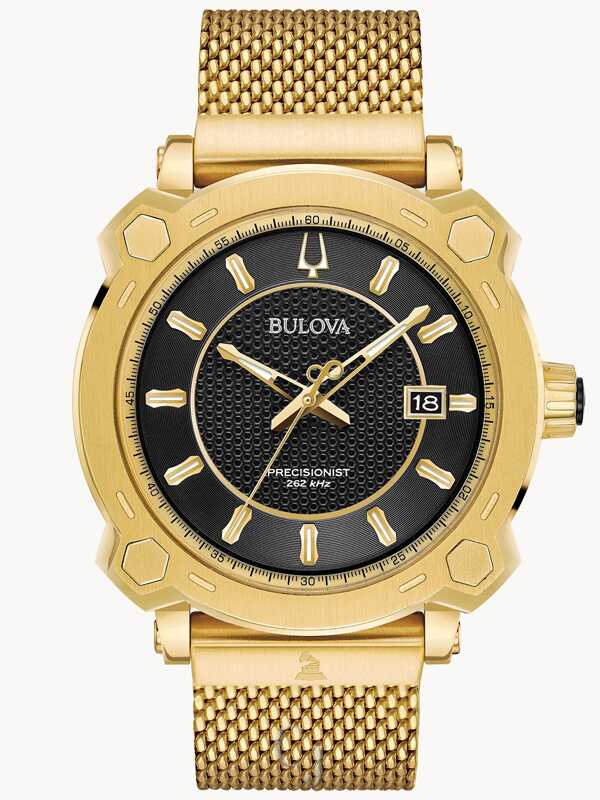 Bulova Grammy Gold-Tone Stainless Steel Black Dial Watch 97B163