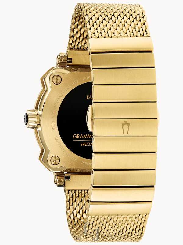 Bulova Grammy Gold-Tone Stainless Steel Black Dial Watch 97B163