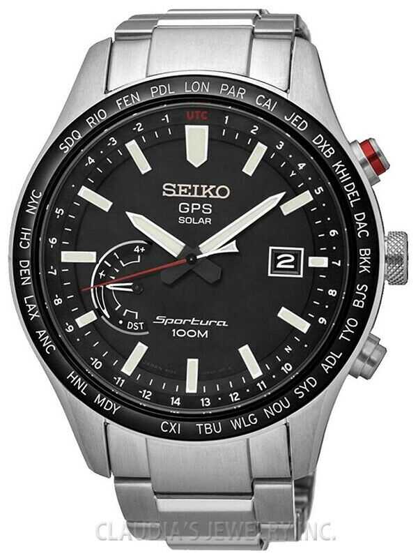 Seiko Sportura GPS Solar World Time Black Dial Stainless Steel