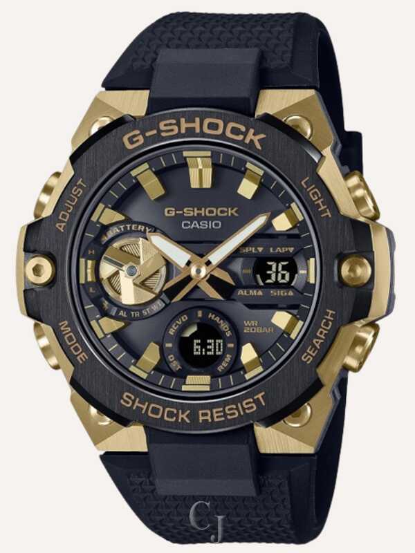 超美品G-STEELTOUGHSOLAR Black ＆ Gold Series G-Shock G-Steel GST-B400 Series Black Gold Dial Tough Solar