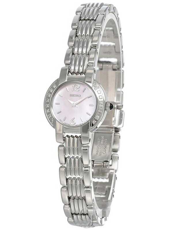 Seiko Pink Mother-of-Pearl Dial Diamond Accent Quartz Stainless Steel Women’s Watch SUJC41