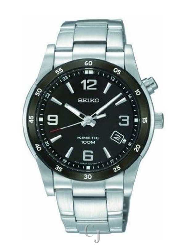 Seiko Kinetic Black Dial Stainless Steel Men's Watch SKA505