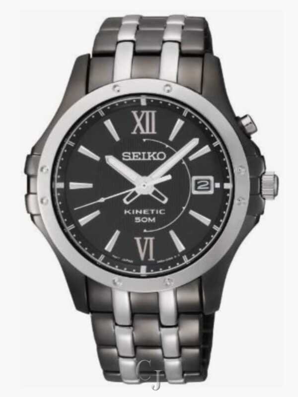 SEIKO KINETIC STAINLESS STEEL BLACK DIAL SKA551 - Claudias Jewelry Inc