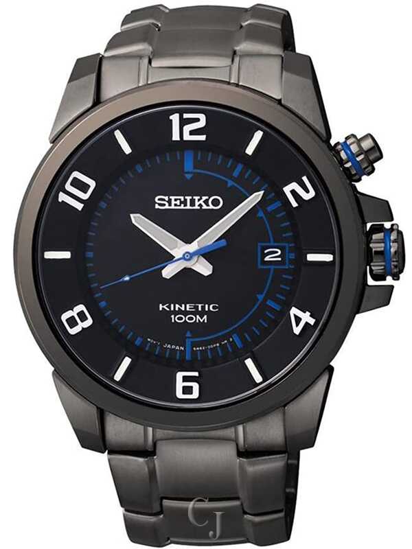 SEIKO KINETIC BLACK ION STAINLESS STEEL BLACK DIAL SKA555