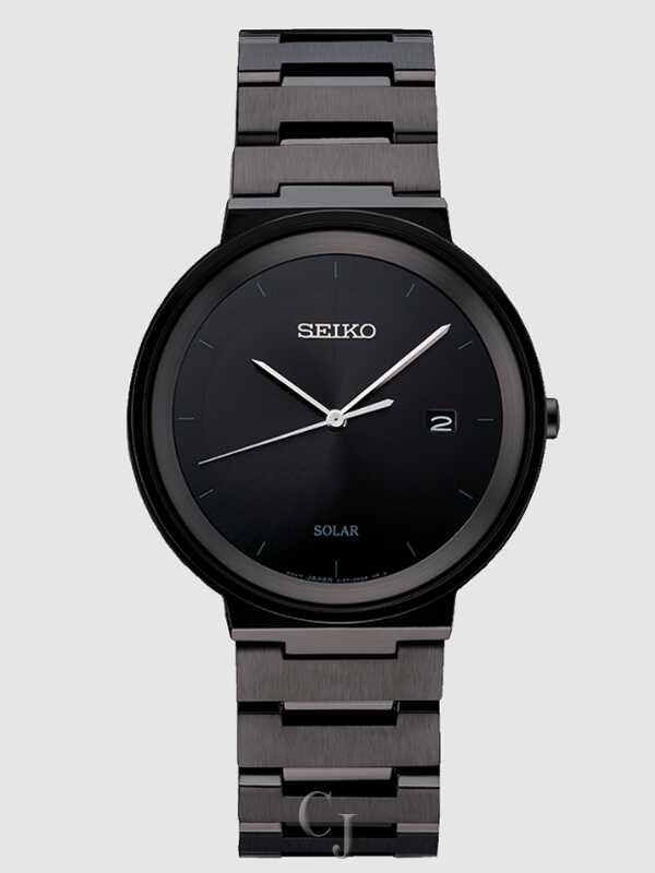 SEIKO STAINLESS STEEL BLACK DIAL WATCH SNE481 - Claudias Jewelry Inc