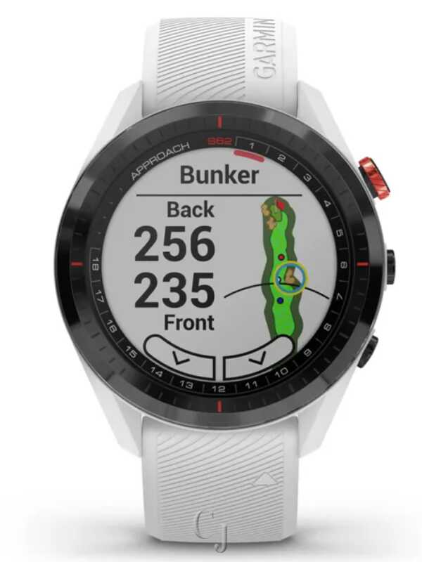 Garmin Approach S62 Black Ceramic Bezel White Silicone Band Golf
