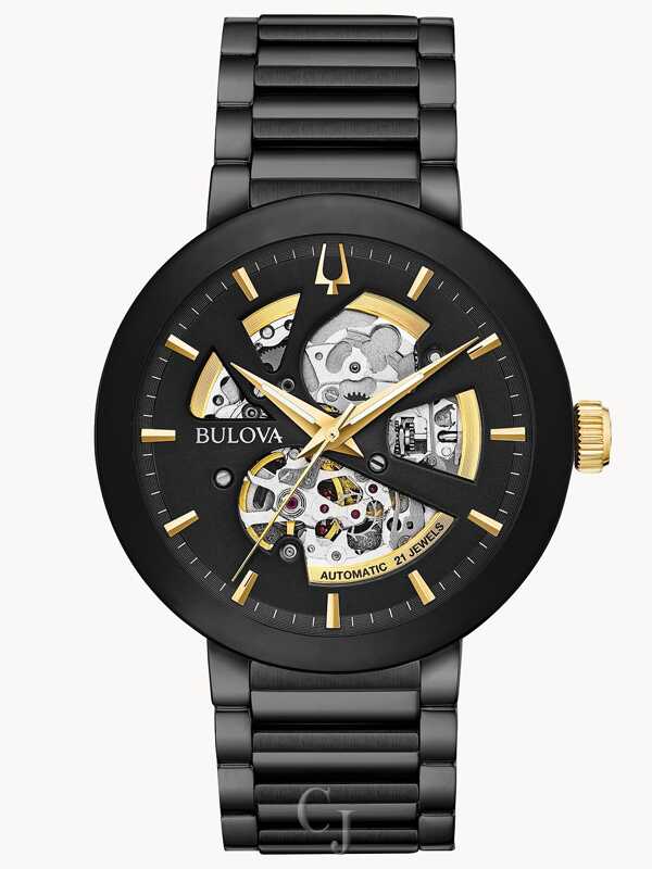 Bulova Futuro Modern Black Dial Gold Accent Stainless Steel Men's