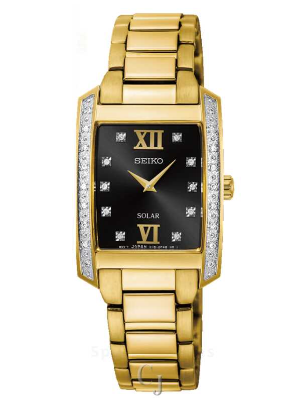 SEIKO Solar レディース 時計 ゴールド SEIKO SOLAR BLACK DIAL WOMEN'S WATCH W/ DIAMONDS SUP406 - Claudias