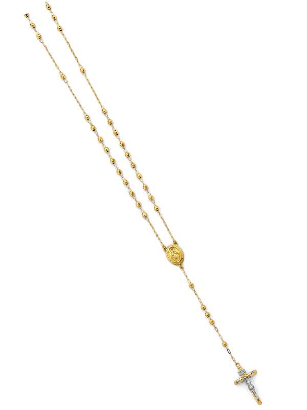 14KY Two-Tone Gold 3mm Disco Ball Rosary Necklace
