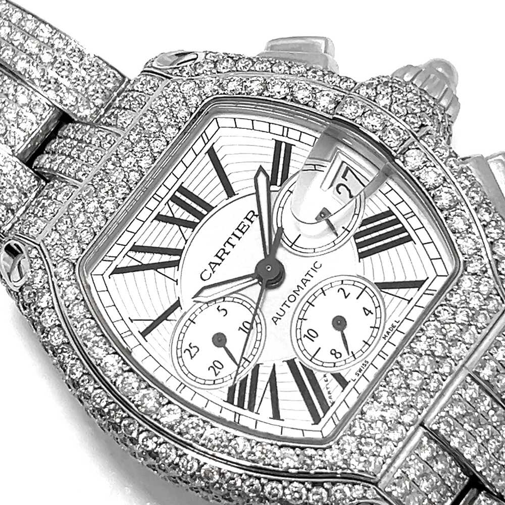 Cartier Roadster 2618 White Dial Iced Out 20CT Diamond Men's Watch