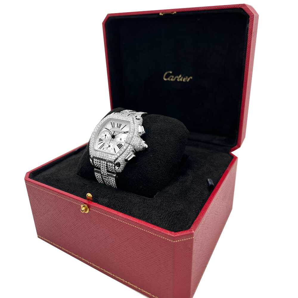 Cartier Roadster 2618 White Dial Iced Out 20CT Diamond Men's Watch