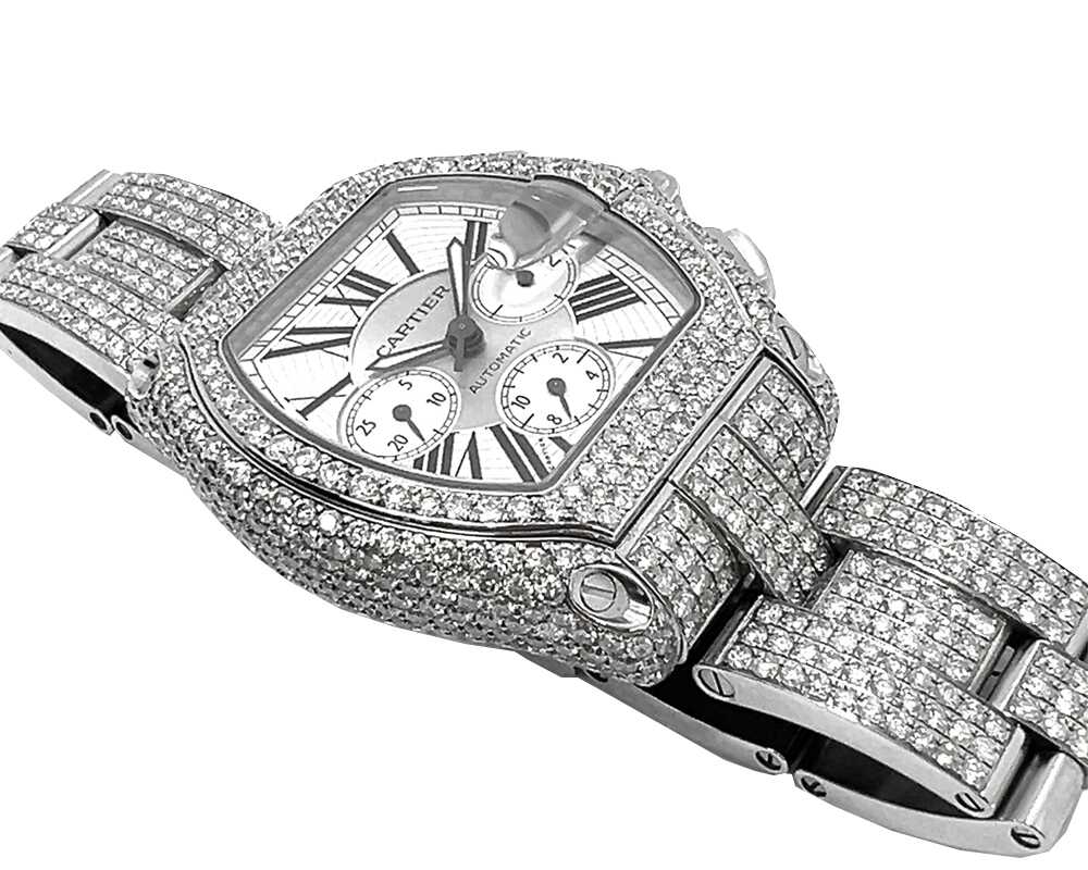 Cartier Roadster 2618 White Dial Iced Out 20CT Diamond Men's Watch