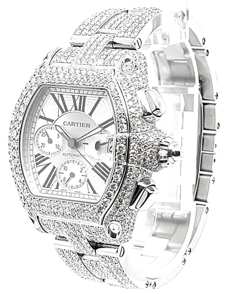 Cartier Roadster 2618 White Dial Iced Out 20CT Diamond Men's Watch