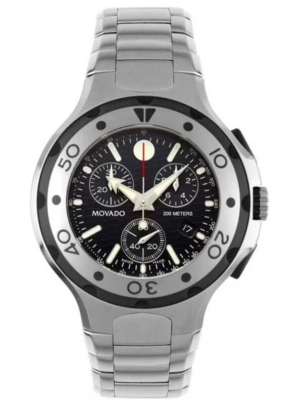 Movado Sport 800 Black Dial Chronograph Stainless Steel Men's