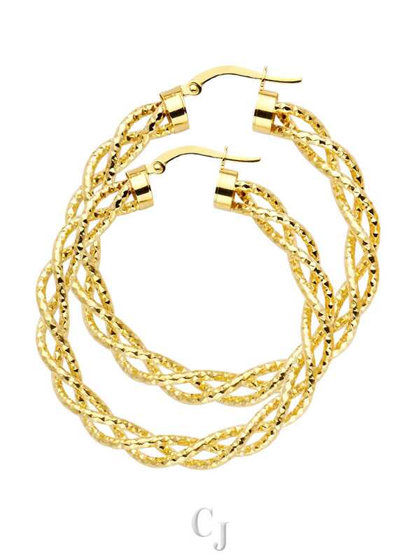 14KY Braided Hollow Hoop Earrings (40mm)