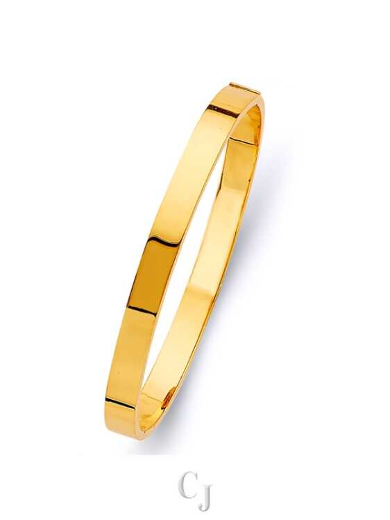 14KY 6mm Square Plain Hollow Oval Bangle