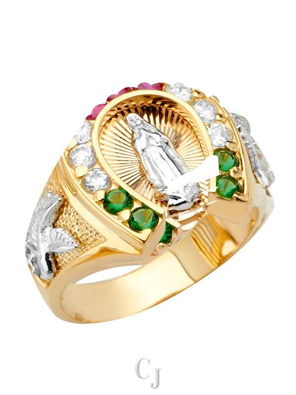 14K 3C Horse Shoe Men's CZ Ring with Guadalupe