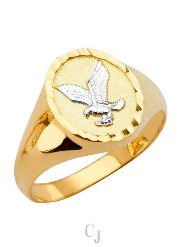 14K 2T Round Men's Ring with Eagle