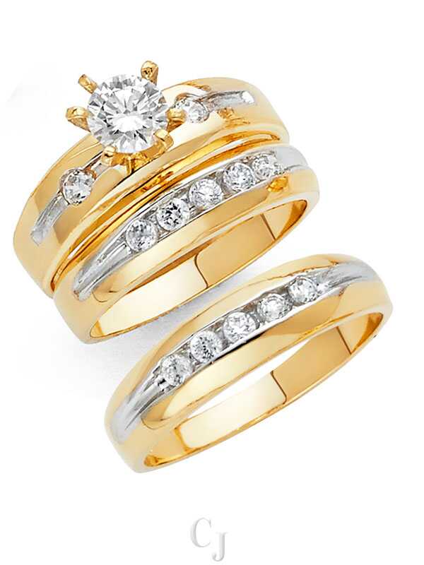 14K 2T CZ Engagement Ring/Trio Set