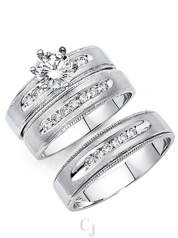 14KW CZ Engagement Ring/Trio Set